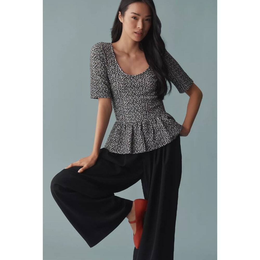 Anthropologie Black and White Peplum Blouse